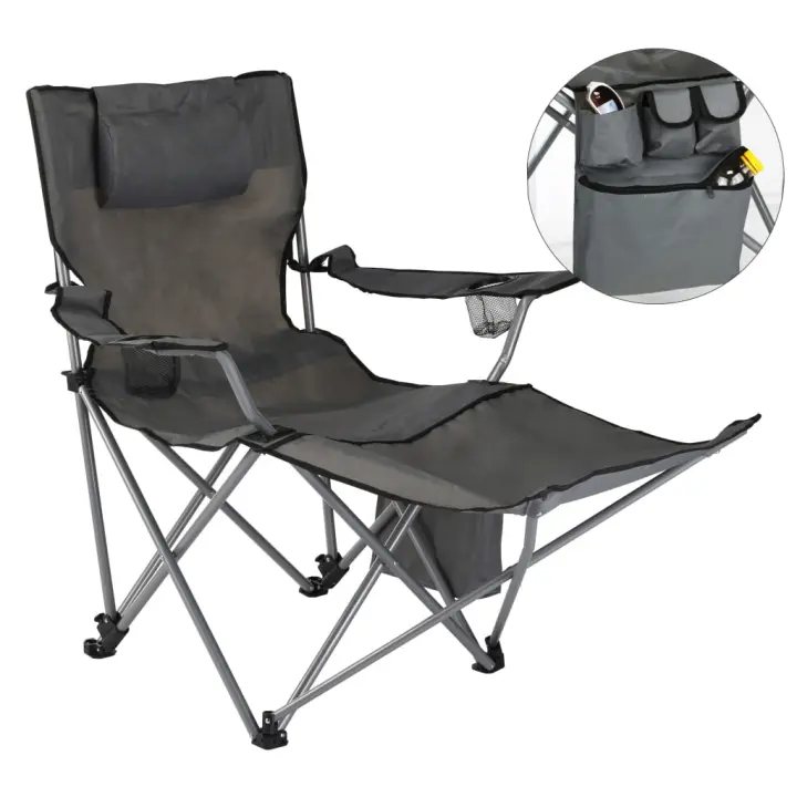HI Silla de camping lujosa con reposapiés antracita - 1