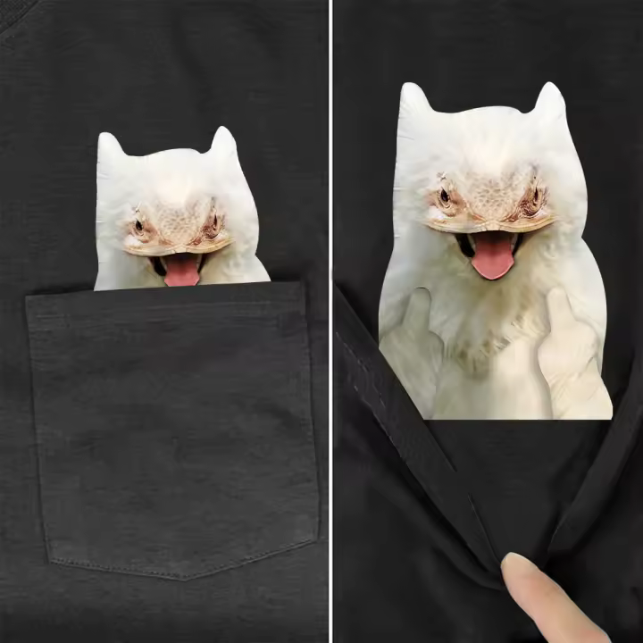 Camiseta De Algodón HX Con Diseño De Animales Y Bolsillo En El Pecho Para Hombres Estilo Casual Manga Corta Para Verano - 1