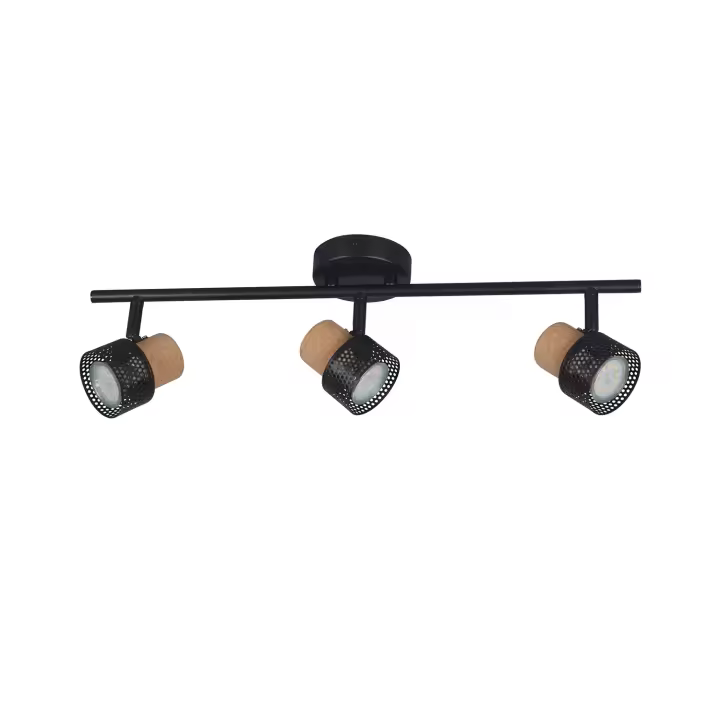 Ledkia Lámpara de Pared Metal y Corcho Tres Focos Liksy Negro - 1