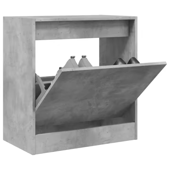 vidaXL Zapatero de madera de ingeniería gris hormigón 60x34x63,5 cm - 1