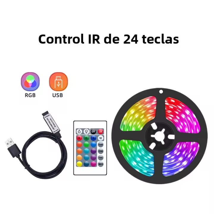 Tiras LED RGB USB 5V Con Control Remoto Inteligente 24 Teclas Luz De Fondo Para TV Decoración De Pared Vida Promedio 30000hs - 1