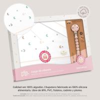Interbaby Juego De Sábanas para Cuna 60 X 120 Cm, Bebe Primavera, Verano y Otoño Tipo 100% Algodón Extrasuave Fafricado en España - Mibebestore(bajera+encimera+funda Almohada+Broche Chupetero) - Oso Lazo Blanco/Rosa - details 1