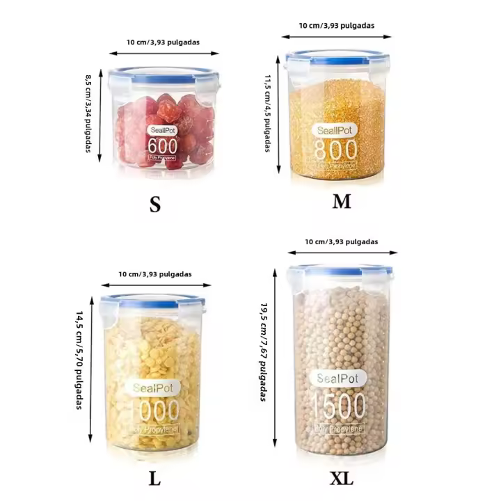 Ollas de almacenamiento de alimentos selladas de plástico transparente, tamaño S/M/L/XL, tarros de especias de caramelo de grano de cocina, contenedores de almacenamiento para Cocina - 1