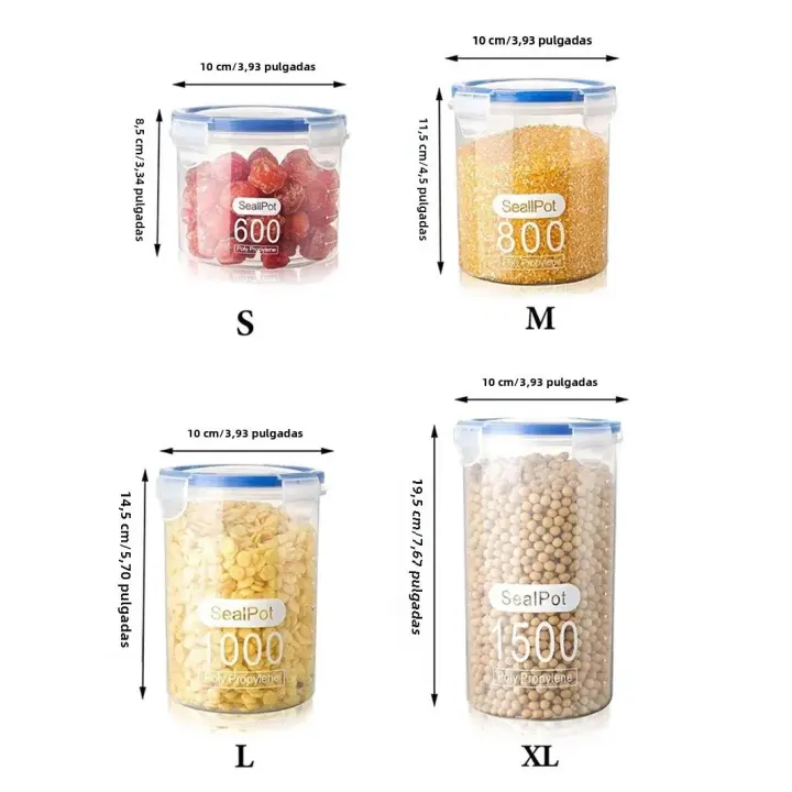 Ollas de almacenamiento de alimentos selladas de plástico transparente, tamaño S/M/L/XL, tarros de especias de caramelo de grano de cocina, contenedores de almacenamiento para Cocina - 1