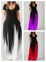 Vestido Casual De Verano Para Mujer Largo Con Bolsillos Estampado Suelto Cuello En V Manga Corta Vestido De Poliéster - details 0