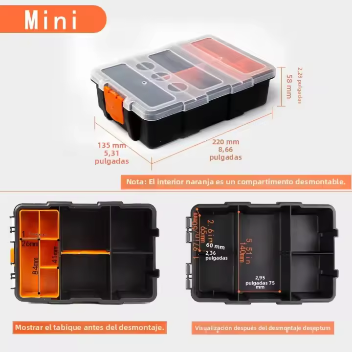 Caja De Herramientas Portátil De Plástico Con Múltiples Redes Caja De Almacenamiento De Piezas Para Garage Organizador De Suministros De Reparación - 1