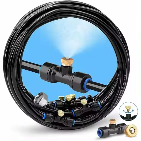 ZVD Nebulizador para exteriores, nebulizador para patio de 30 pies con 11 boquillas, rociador de niebla, boquilla atomizadora de enfriamiento, dispositivo de riego automático, manguera de riego agrícola, riego por microaspersor ctd.ro - 1