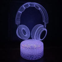 Lámpara De Noche 3D Ilusión De Auriculares Monitores De Estudio Luz De Mesa Para Habitación Colores Con Ilusión De Auriculares Para Niños - details 3