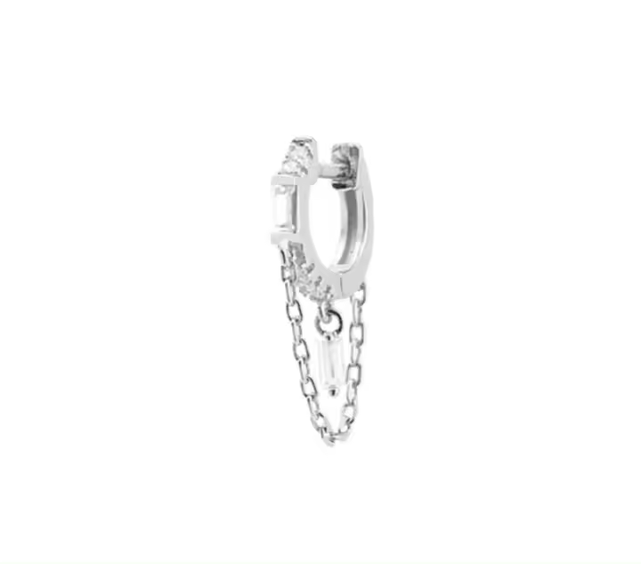 Pendiente de Aro con Cadena Colgante, Plata con Circonita, 25mm x 11mm ( SE VENDE POR UNIDAD), Ref: CHP158CRIP904A - 1