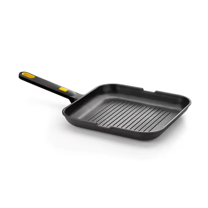 Bra - Grill Daily Pro, 28 x 28 cm, Opción Con o Sin Rayas, Aluminio Fundido, Antiadherente, Apto Inducción, Mango Ergonómico - 1
