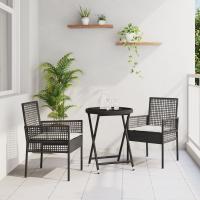 Conjunto de Bistro de Jardín de 3 Piezas vidaXL con Cojines de Ratán Sintético Negro - details 0