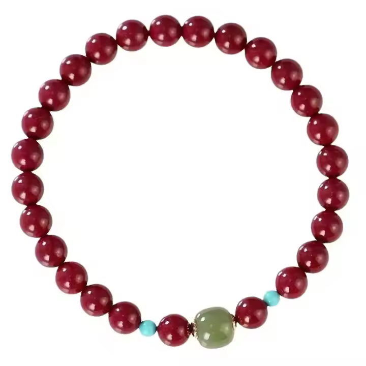 Pulsera De Cinnabar Natural Auténtica Con Chalcedony Para Mujeres Pulsera De Cinnabar Con Collar Material Semi-precioso - 1