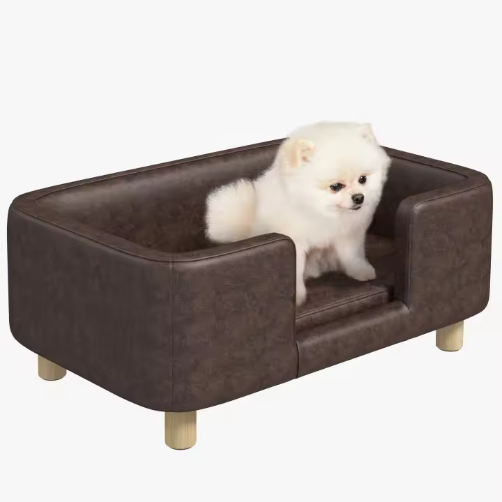 Pawhut Sofá para Mascotas Sofá para Perros Pequeños y Medianos Asiento Acolchado Cómodo 74x48,5x31 cm Marrón - 1