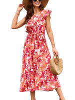 Nuevo Vestido Bohemio Para Mujer Verano 2025 Sin Mangas Hombro Solo Cintura Elástica Volantes Siluetas A-Line Cuello Diagonal Talla Suave - details 7