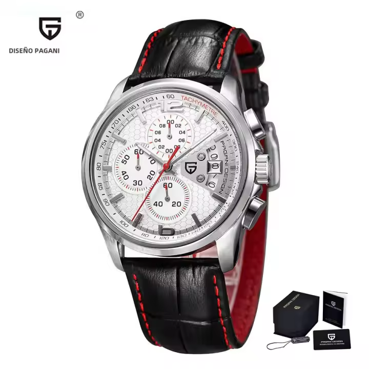 Reloj De Cuarzo Para Hombre PAGANI DESIGN 2024 Moda Militar Con Movimiento De Lujo Cuero Resistente Al Agua Y Al Choque Pantalla Retroiluminada Y Fecha Rattrapante - 1