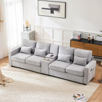 Sofá Moderno 4 Plazas Nordic Style | Lino Ecológico | Consola Integrada + 2 Portavazas + 2 Puertos USB QC3.0 | Diseño Multifunctional | Ideal para Salones Grandes y Familias | Neutral Color - details 4