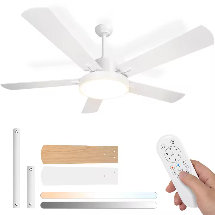 Aigostar Ventilador de Techo con Luz Silencioso 52″, Motor DC Reversible 29W, 31.5W LED, Mando a Distancia, 6 Velocidades, 3000K/4000K/6500K Regulable, Ideal para Dormitorio, Sala o Cocina - 1