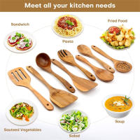 LMETJMA Set De Utensilios De Cocina De Madera Teak Natural 10 Piezas Incluye Cuchara Y Espátula Para Cocinar Y Hornear JT503 - details 8