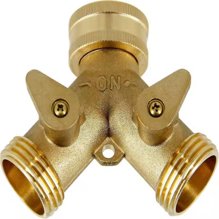 2 Way Brass Hose Splitter, 3/4" Brass Hose Connectors, Y Connector Garden Hose Adapter, 1 Pack - 1
