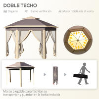 Outsunny Carpa Plegable 4,05x3,4x2,85 m Cenador de Jardín Hexagonal con Doble Techo 6 Mosquiteras Desmontables Bolsa de Transporte Altura Ajustable en 3 Niveles y Anti-UV para Fiesta Patio Beige - details 3
