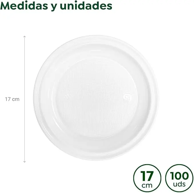 Start Electric | Pack de 100 Platos Plásticos Reutilizables, Vajilla de Platos Redondos - Ø17 cm/Ø20.5 cm/Ø22 cm - Reciclables, Alta Resistencia, Apto para Comidas Calientes y Frías - Picnic, Celebraciones | Marca Maxi Products - 1