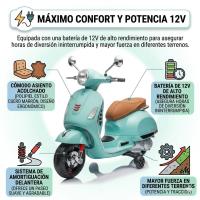 Moto Eléctrica Vespa Oficial para Niños 12V - Scooter Clásico Retro con Ruedines de Apoyo, Asiento de Cuero, Luces LED, Reproductor MP3/USB - Regalo Infantil (Verde Menta, 101x46x75 cm) - details 2