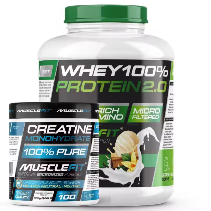 Pack Whey 100% Protein 2000g + Creatina 300g MuscleFIt / MuscleVip  Aumento Muscular - 1