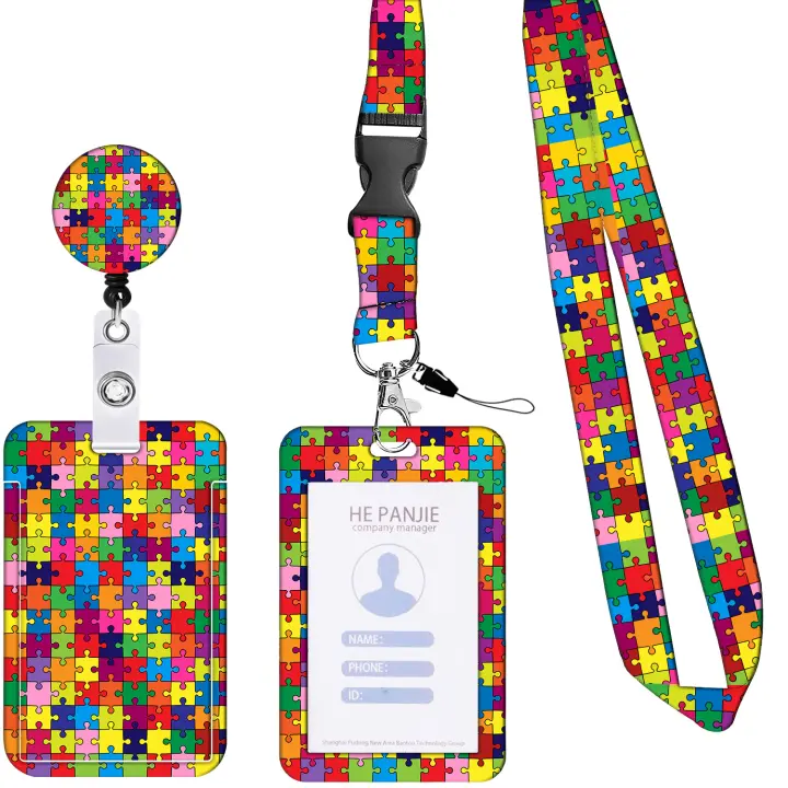 Titulares de insignia de Conciencia de autismo retráctiles con cables y Cordón de insignia de rompecabezas desmontable - 1