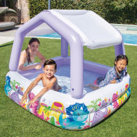 INTEX - Piscina infantil hinchable con toldo desmontable, 157x157x122 cm, capacidad 295 litros, diseño acuático colorido, tapón de desagüe, uso exterior, juego acuático, jardín, verano, niños +2 años, vinilo resistente, incluye parche de reparación - details 1