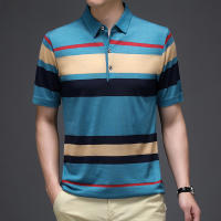 Camisa Polo De Hombre Para Verano 2024 Con Rayas Tejida Cómoda Y Fresca Estilo Casual Moda T-shirt Manga Corta Color Contraste - details 6