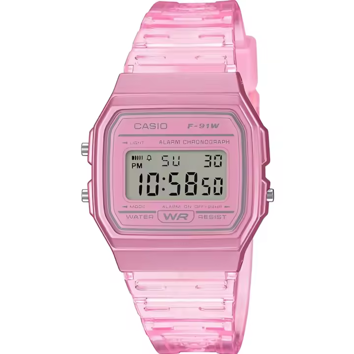 Reloj Clásico Vintage Informal Casio F91WS-4 rosa correa resina 7 años batería alarma cronómetro - 1