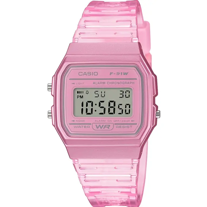 Reloj Clásico Vintage Informal Casio F91WS-4 rosa correa resina 7 años batería alarma cronómetro - 1