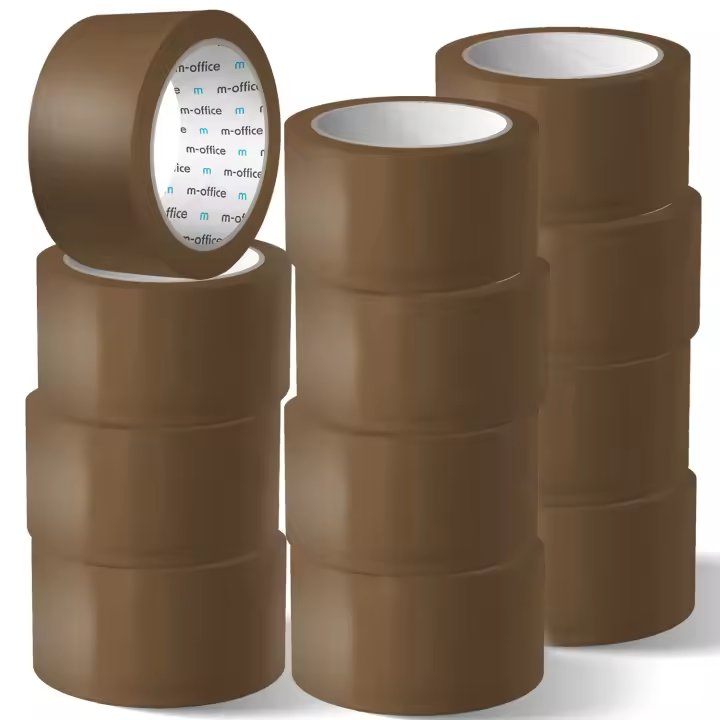 m-office Cinta Adhesiva, Cinta Adhesiva Marrón de Embalar, Rollo de Cinta para Embalaje de Cajas, Envíos, Mudanzas y Manualidades, Precinto Seguro y Resistente, Cinta Adhesiva (12 und, 36mm x 66m) - 1