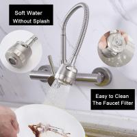 Grifo de cocina para fregadero de pared con rociador, 8 pulgadas (aproximadamente 20,3 cm) de centro, grifo mezclador de acero inoxidable con acabado cepillado, grifo práctico para lavandería con rociador de doble función, NSF sin plomo. - details 2