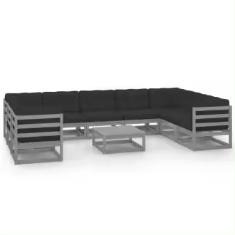 VIDAXL 3078146 conjunto de jardín con 9 sofás de madera con cojines y una mesa color gris - 1