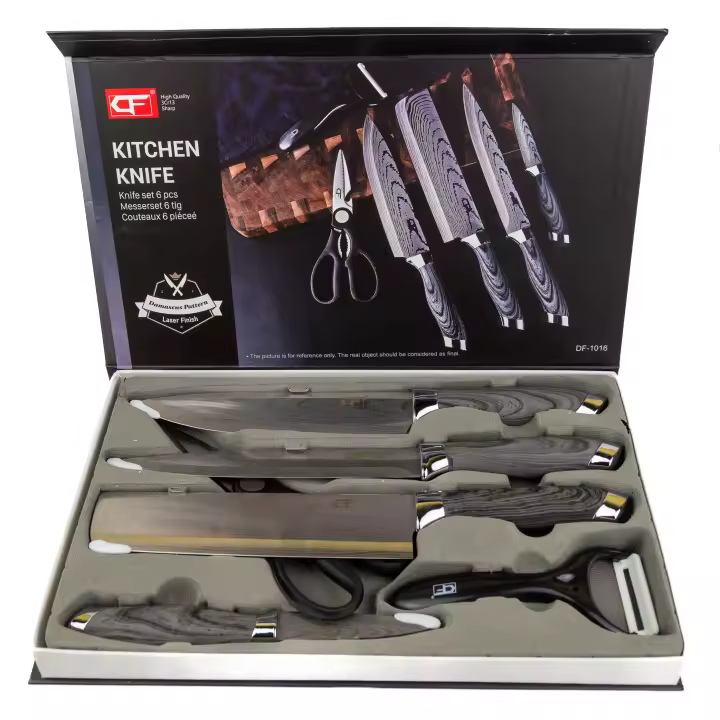 Juego de 6 cuchillos de chef antiadherentes de acero inoxidable para barbacoa y cocina - 1