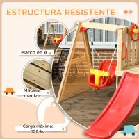 Outsunny Juego de Tobogán y Columpio para Niños de 18-48 Meses 4 en 1 Parque Infantil de Madera con Columpio Tobogán Volante Bocina Teléfono para Patio Césped 170x200x118 cm Rojo y Natural - details 4