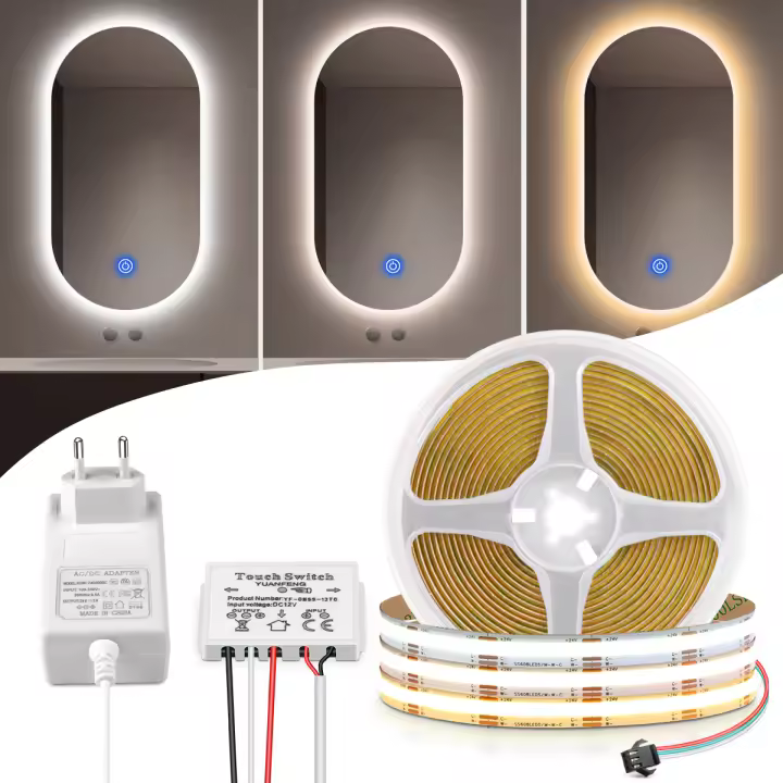 Interruptor Sensor Táctil Espejo Dimmer LED Tira De Luz CCT COB 24V 2700K a 6500K Cambiable Para Iluminación De Espejo De Mesa - 1