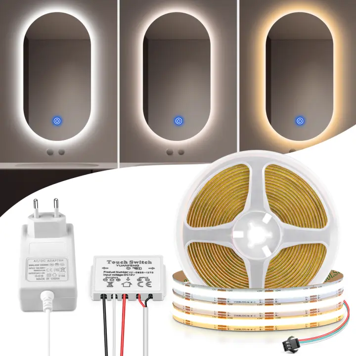 Interruptor Sensor Táctil Espejo Dimmer LED Tira De Luz CCT COB 24V 2700K a 6500K Cambiable Para Iluminación De Espejo De Mesa - 1