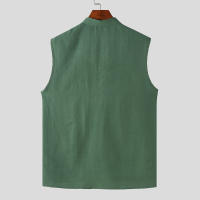 Camisa INCERUN Para Hombre De Color Sólido Cuello Erguido Sin Mangas Botones Estilo Casual Verano Moda Streetwear Tallas S-5XL - details 5