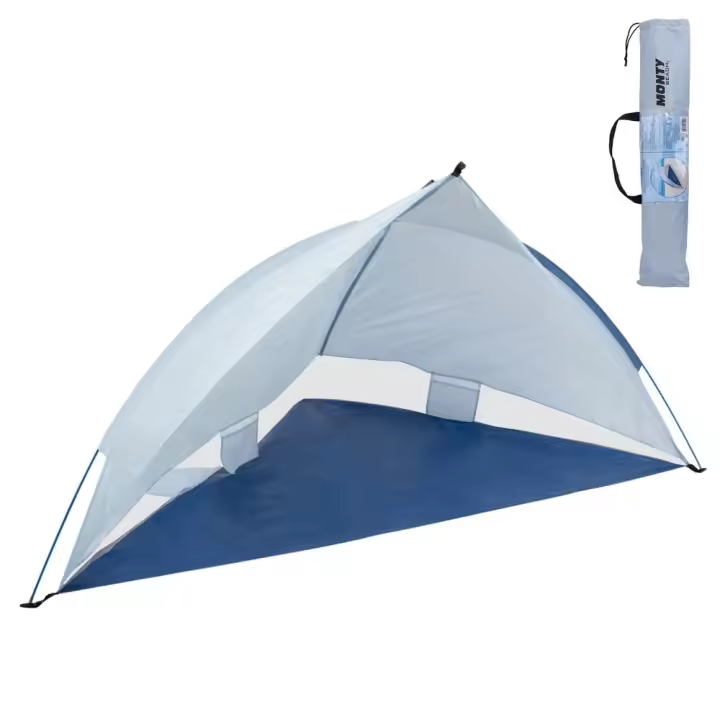 Tienda Paravientos playa refugio de 220x110x112 cm, cortavientos playa rejillas ventilación y 4 bolsillos, carpa playa tejido Oxford azul, protección solar UPF+50 y waterproof, incluye 3 piquetas - 1