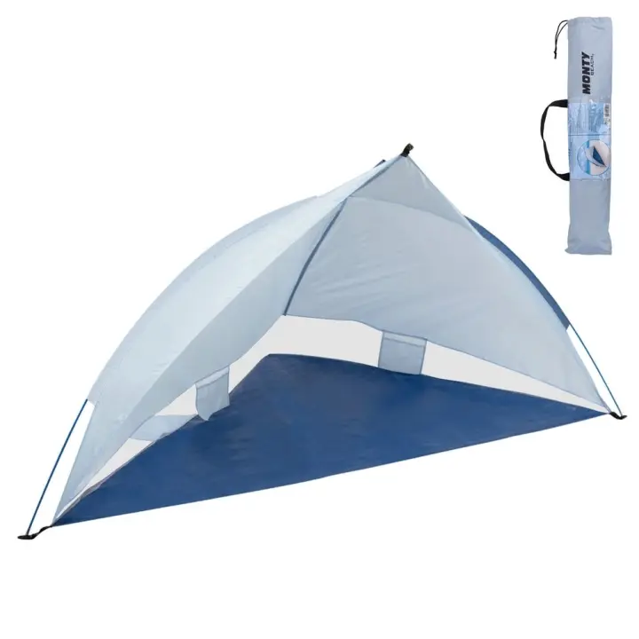 Tienda Paravientos playa refugio de 220x110x112 cm, cortavientos playa rejillas ventilación y 4 bolsillos, carpa playa tejido Oxford azul, protección solar UPF+50 y waterproof, incluye 3 piquetas - 1