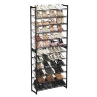 Zapatero apilable de 12 niveles, capacidad 48-60 pares, estantes de malla metálica, color negro - details 0