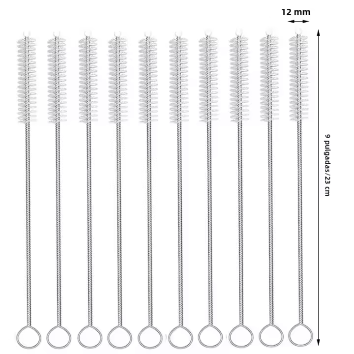 Kit De Limpieza Para Tiras De Beber 10Pcs Con Cepillo De Limpieza Y Mango Largo Material De Nylon Y Acero Inoxidable Reutilizable Para Tubos Y PIPAS - 1