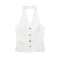 Conjunto De Traje Para Mujer TRAF Con Cuello Colgante Y Chaqueta De Botones Estilo Inglés Pantalones De Cintura Alta Casual - details 8