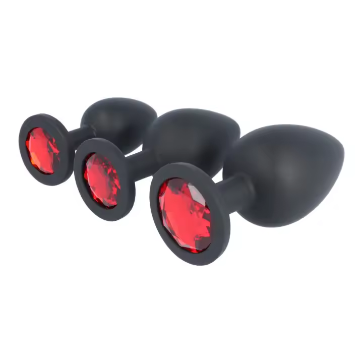 VIRGITE SET PLUG ANAL X3 E14 SILICONA NEGRO-RUBÍ JUGUETES SEXUALES - 1