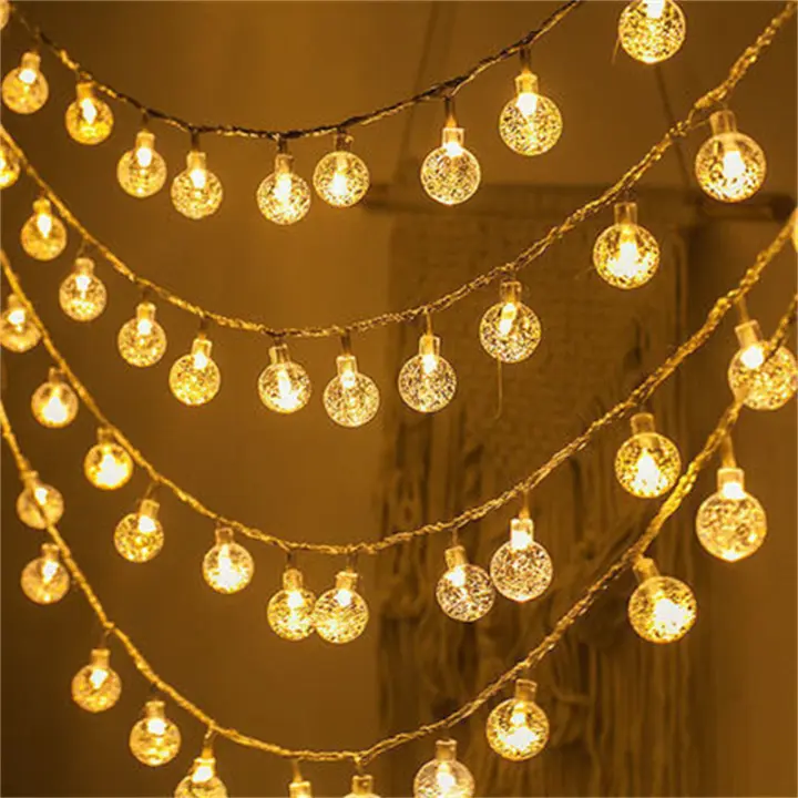 Luces De Cadena LED De Bola De Cristal Con Pilas AA 1.5M/3M/6M/10M Para Decoración De Exterior Y Fiesta Navideña - 1