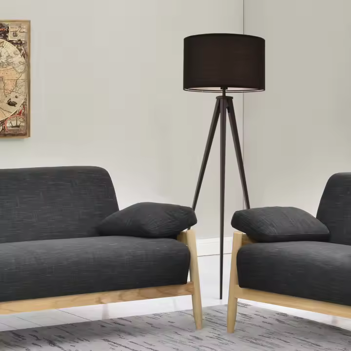 Lámpara de pie Faro - Trípode 153 x Ø50 cm Metal Tela - Negro - 1 x E27 - 60W [lux.pro] - 1