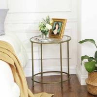 Mesa de centro de cristal y acero en dorado, decorativa, elegante para salón, diseño redondo y compacto - details 2