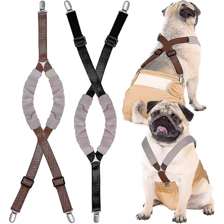 2 piezas de pañal de Perro Tirantes Bandas de ambiente Arnés Canino Mantenga El pañal en su perro para Perros Pequeños, medianos y grandes (Negro, MARRON, Pequeño) Pequeño-YUHAO - 1